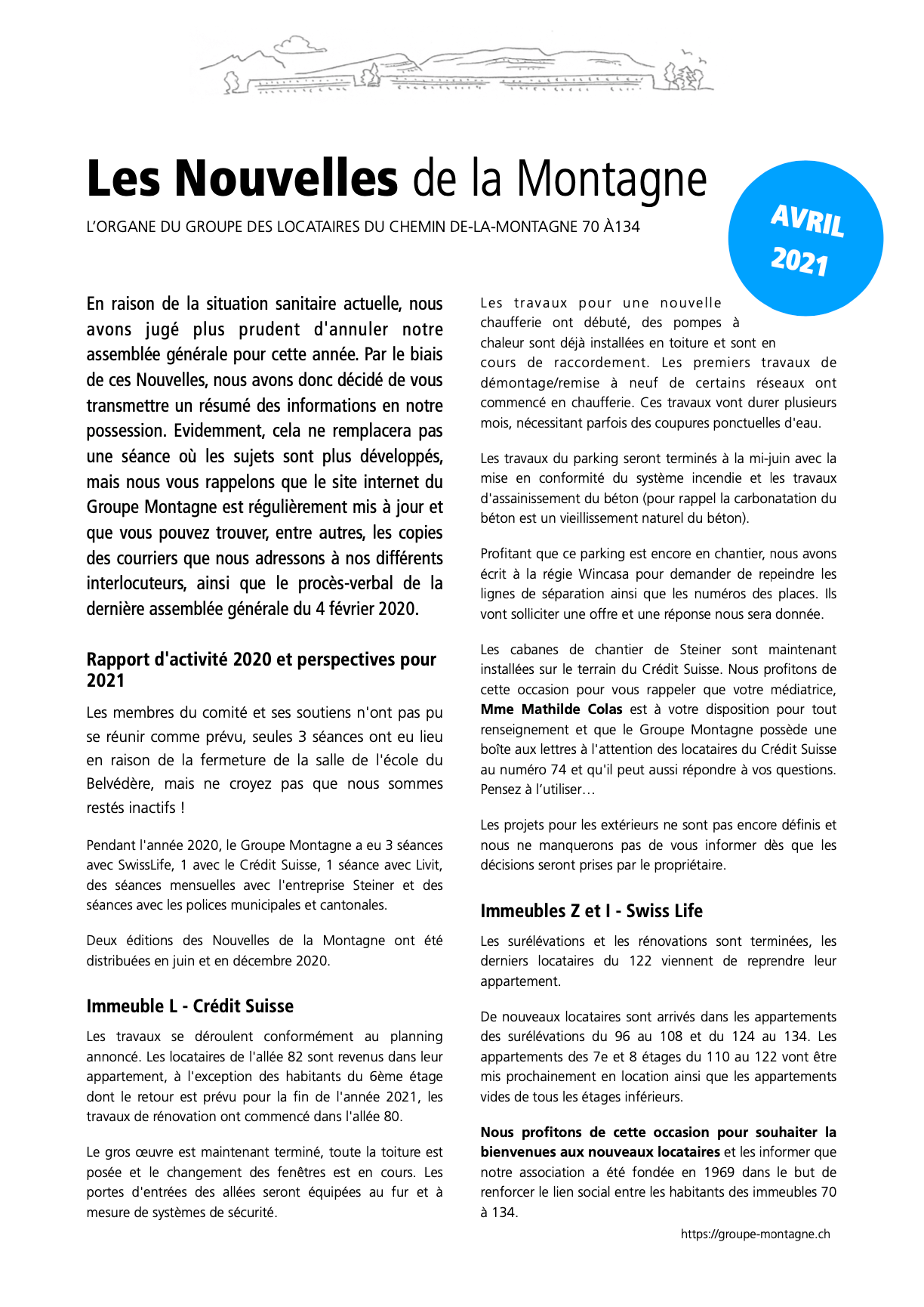 Nouvelles de la Montagne - Édition avril 2021